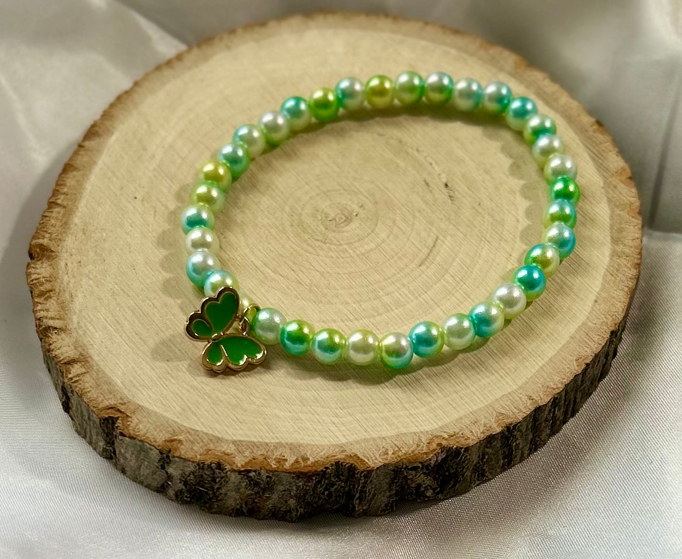 Green Pearl Butterfly Bracelet