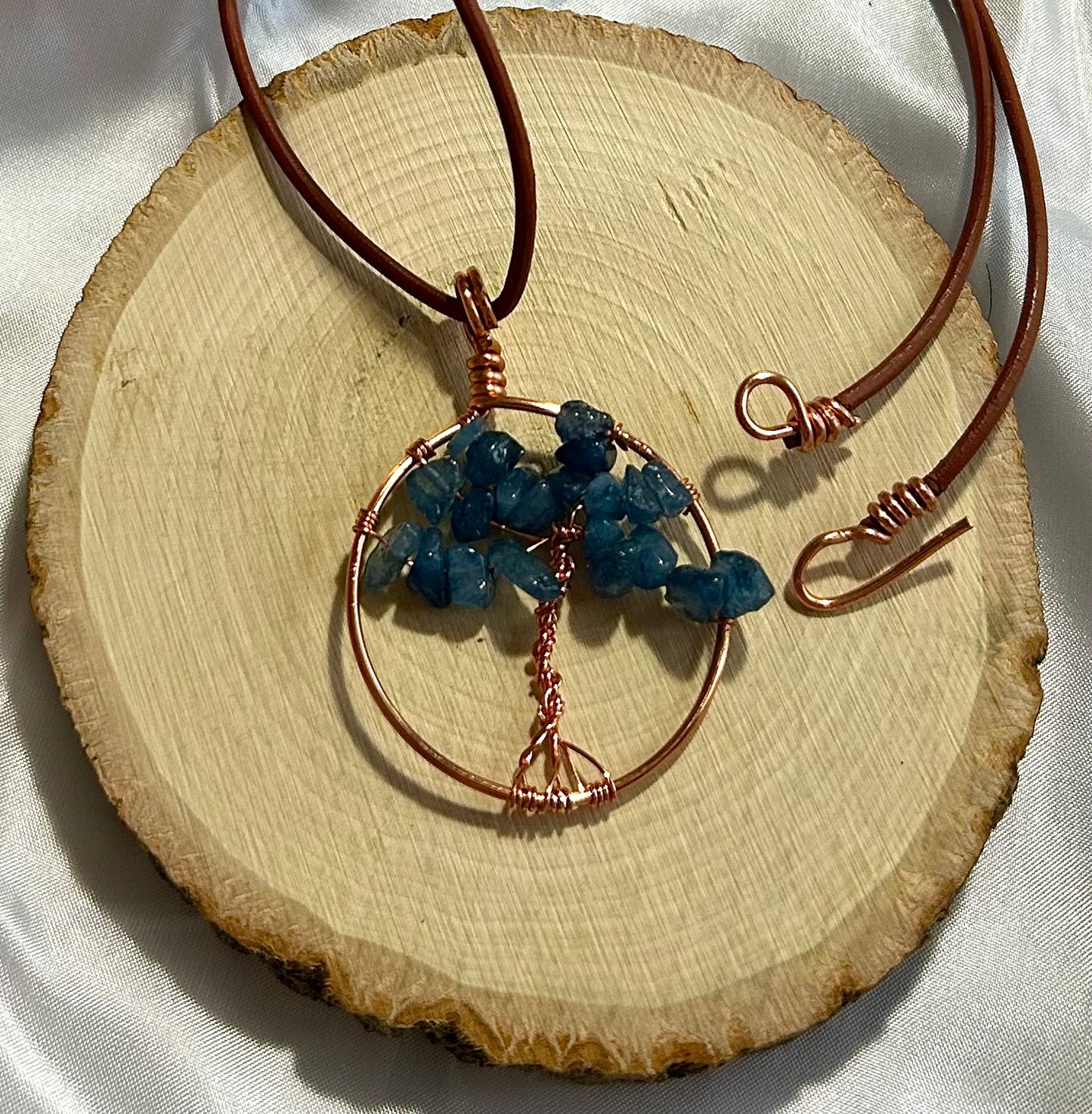 Kyanite Tree of Life - Copper Wire on Black Leather Cord