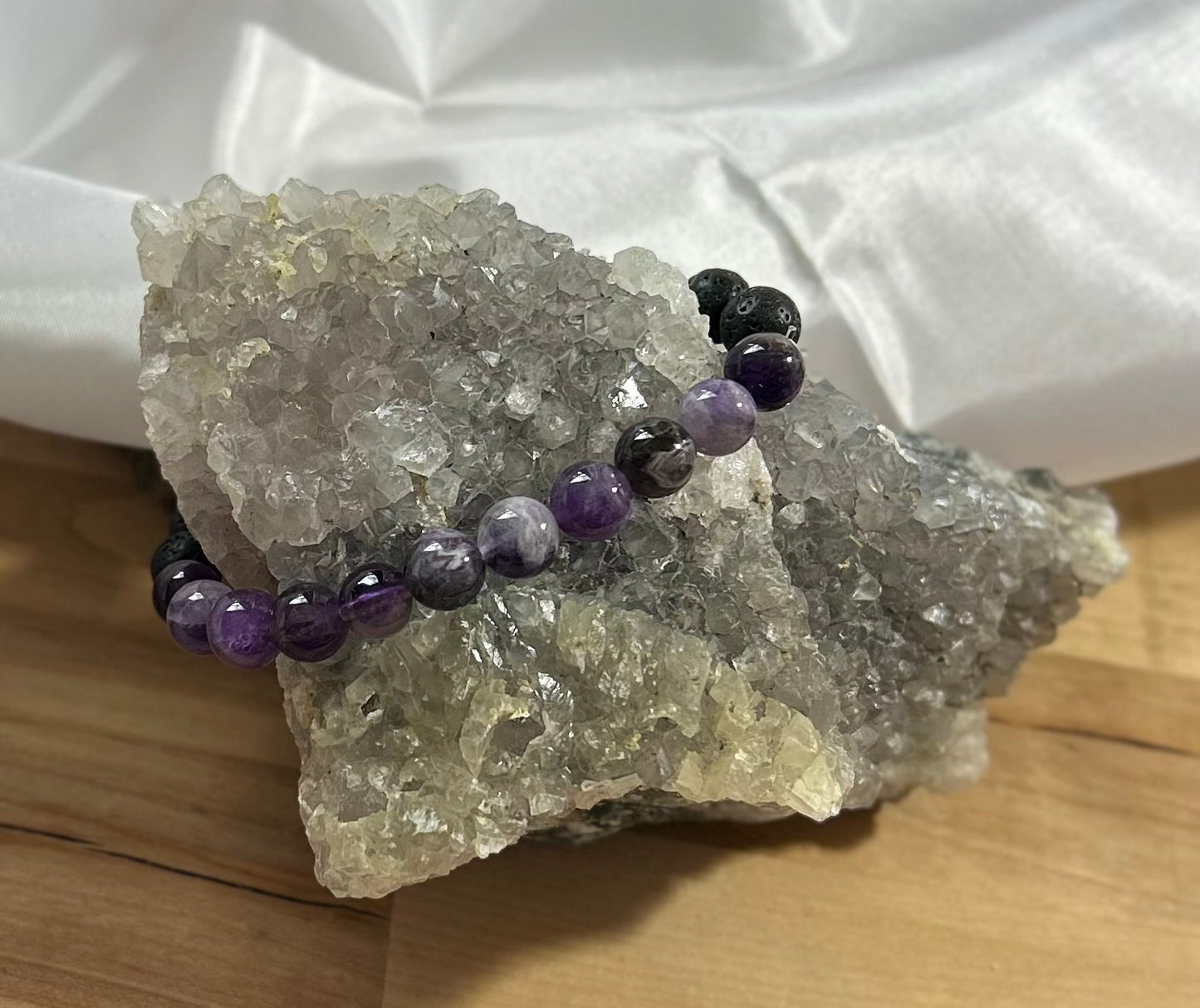 Amethyst and Lava Rock Bracelet - 8mm