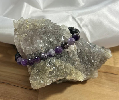 Amethyst and Lava Rock Bracelet - 8mm