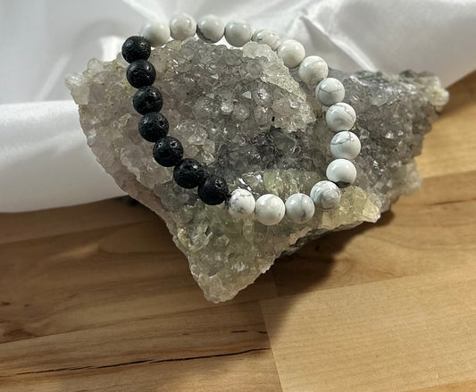 Howlite and Lava Rock Bracelet - 8mm
