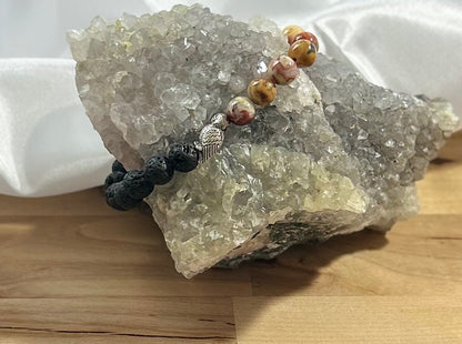 Jasper and Lava Rock Bracelet with Owl Charm - 8mm