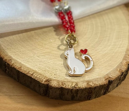 Red Beaded Cat Necklace