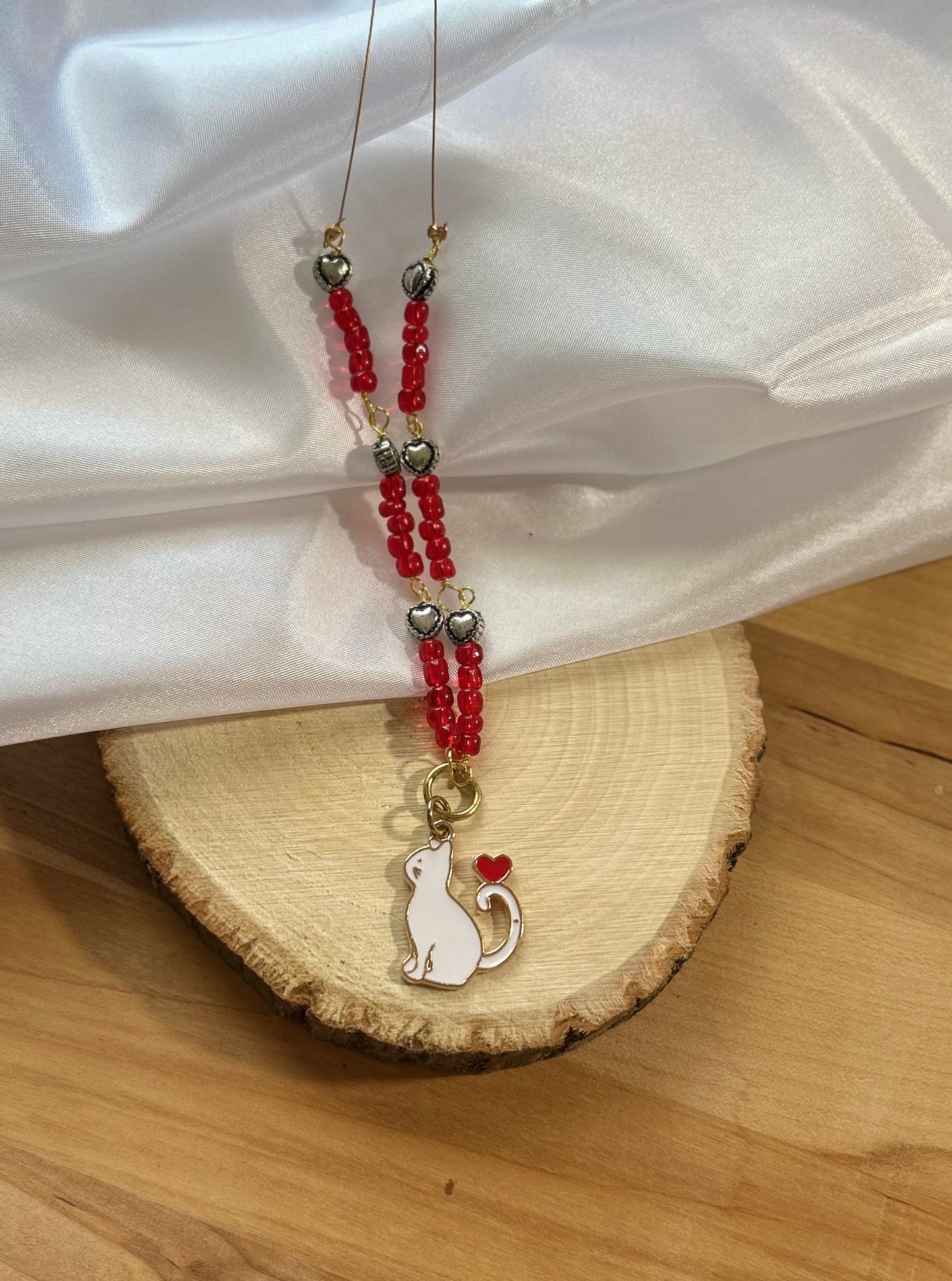 Red Beaded Cat Necklace
