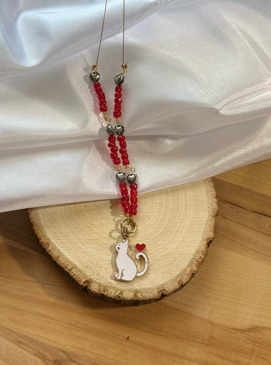 Red Beaded Cat Necklace