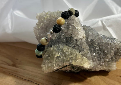 Stone and Lava Rock Bracelet with Owl Charm - 8mm