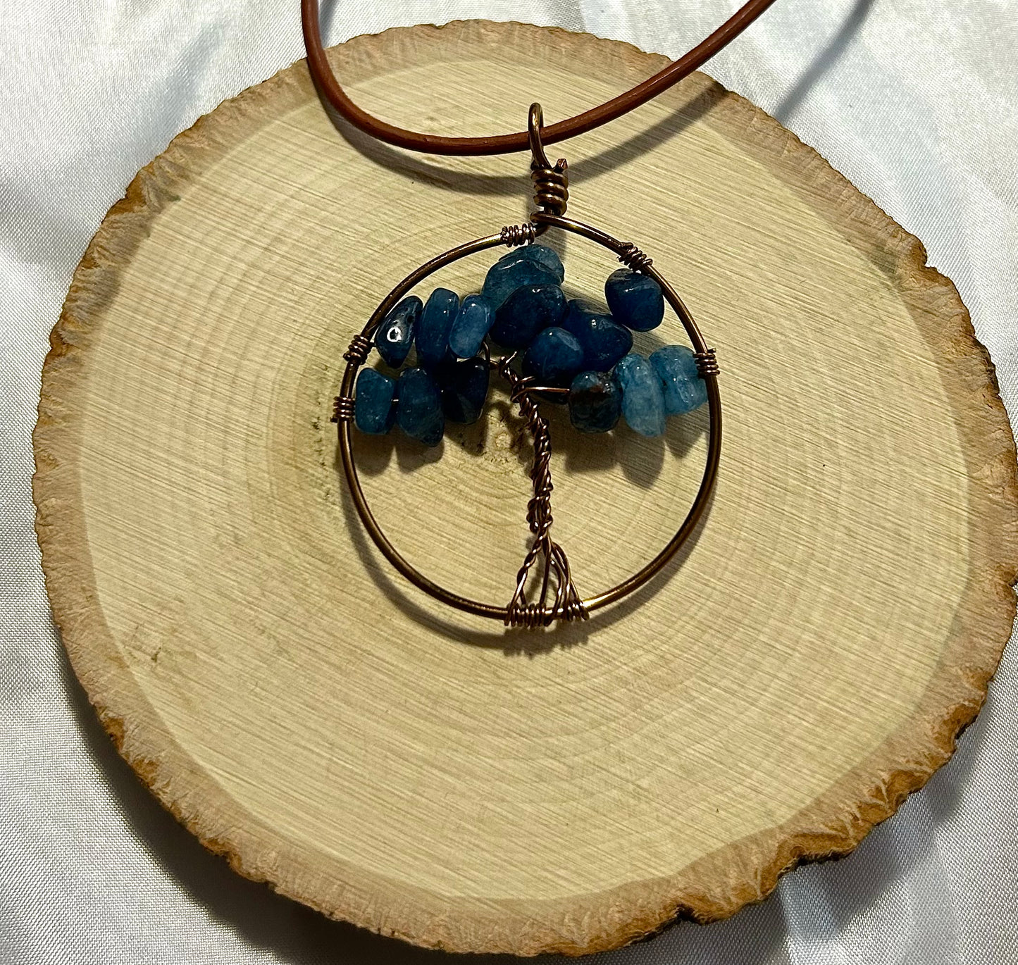 Kyanite Tree of Life - Bronze Wire on Black Leather Cord