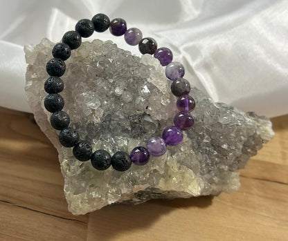 Amethyst and Lava Rock Bracelet - 8mm