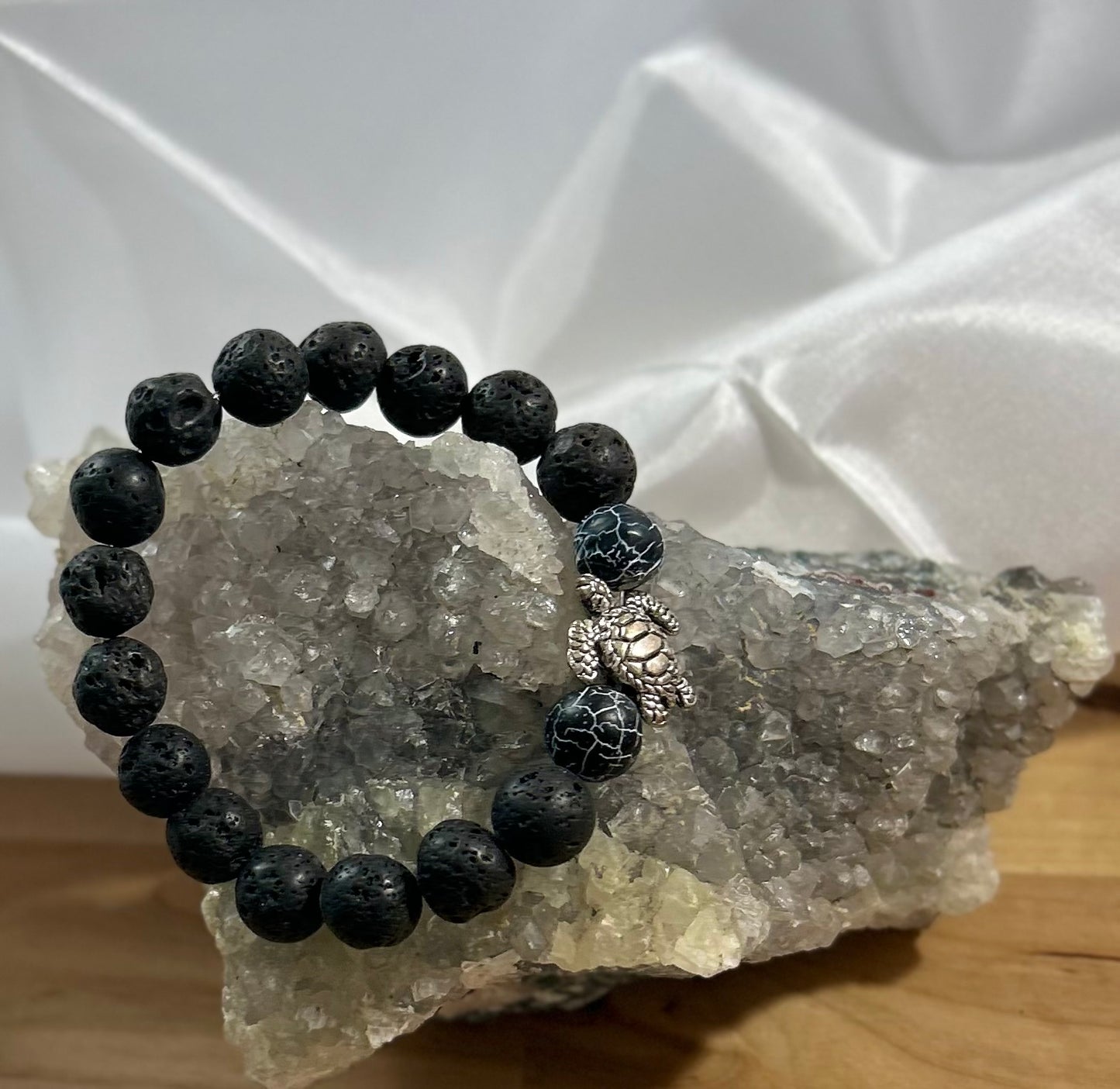 Lava Rock Bracelet with Turtle Charm - 8mm