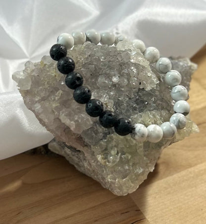 Howlite and Lava Rock Bracelet - 8mm