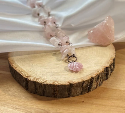 Rose Quartz Chip Necklace with Bronze Wire & Shell Charm