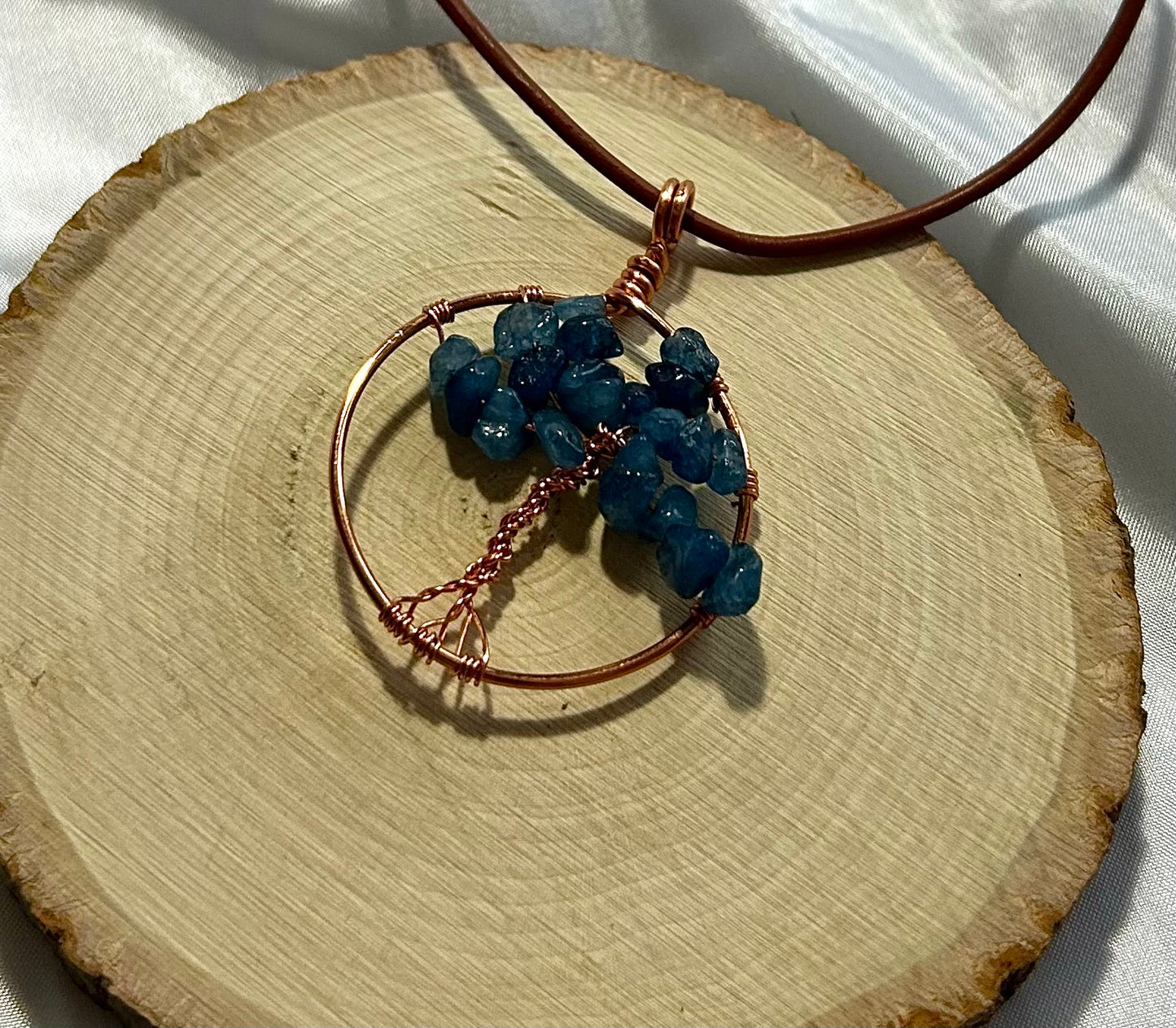 Kyanite Tree of Life - Copper Wire on Black Leather Cord