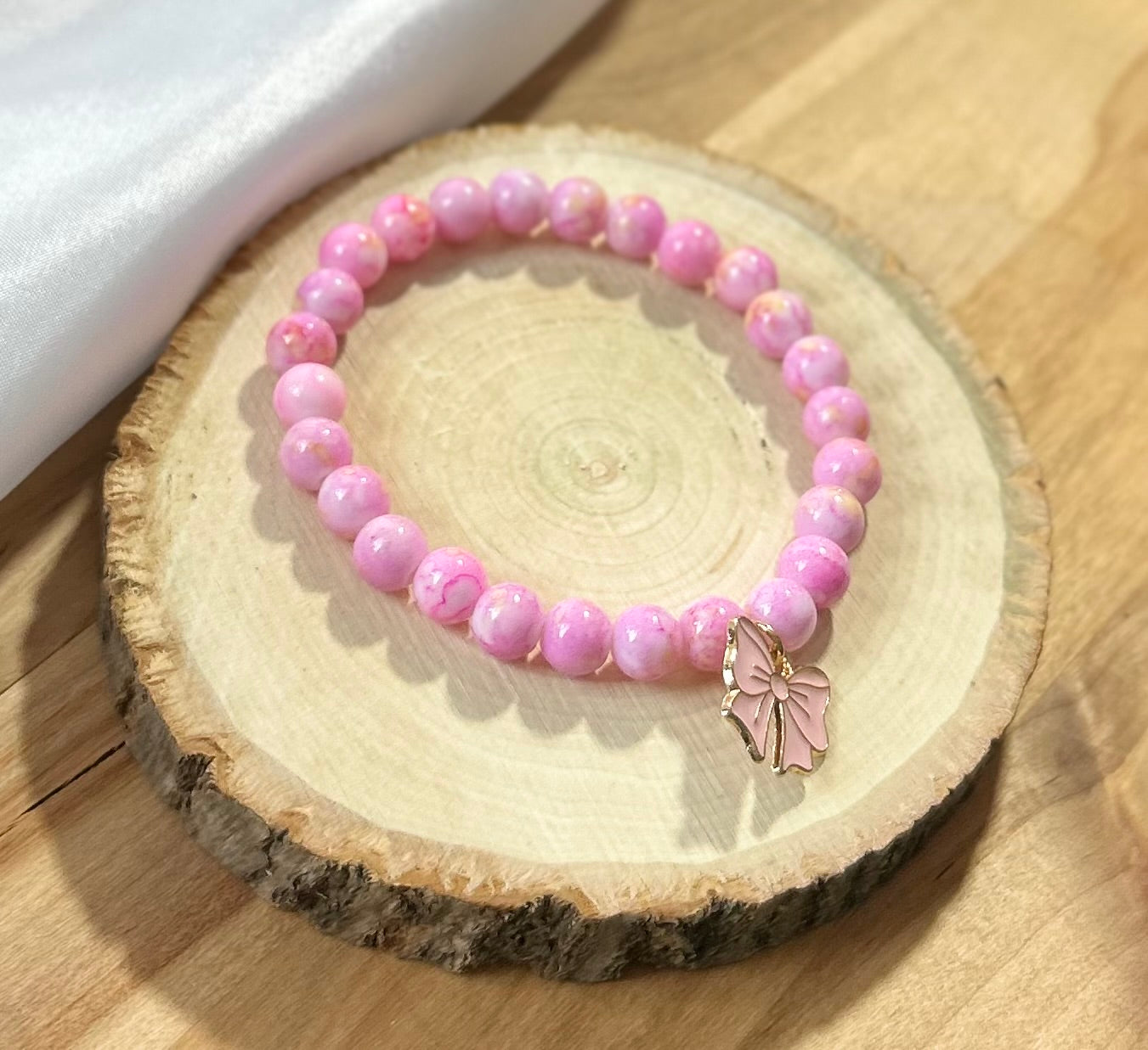 Pink Marble Ribbon Bracelet - 8mm