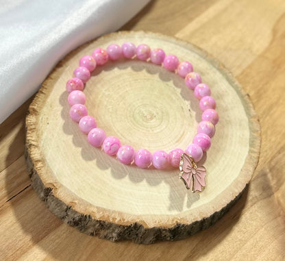 Pink Marble Ribbon Bracelet - 8mm