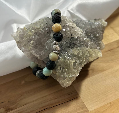 Stone and Lava Rock Bracelet with Owl Charm - 8mm