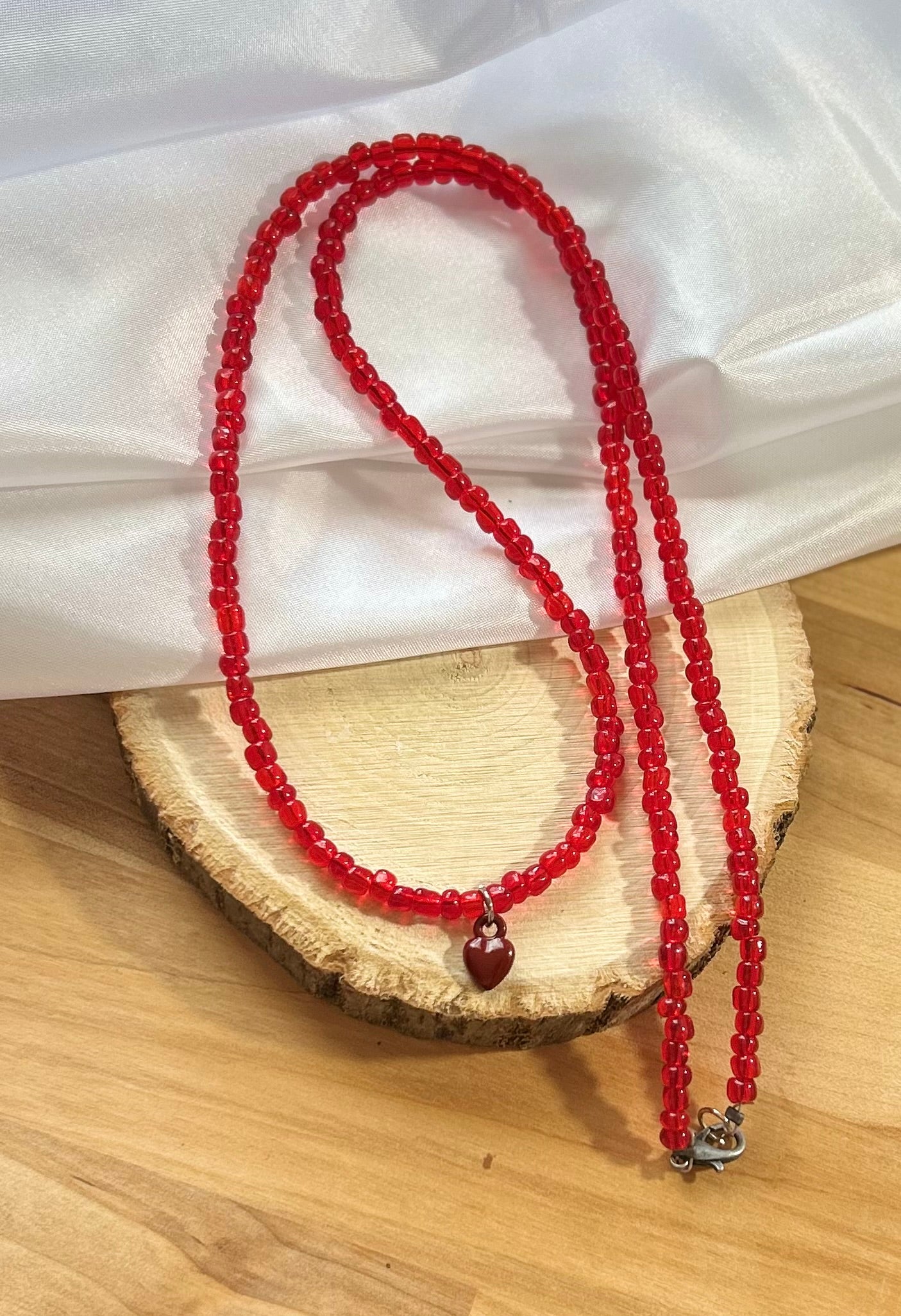 Red Beaded Heart Necklace