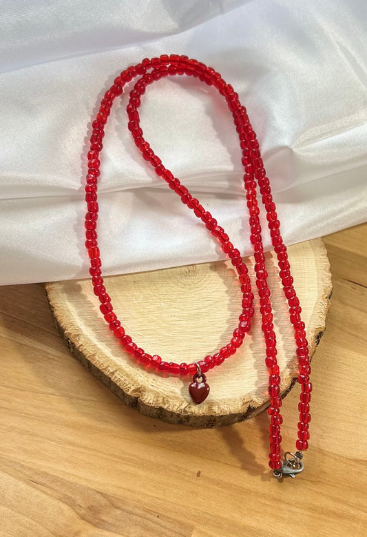 Red Beaded Heart Necklace
