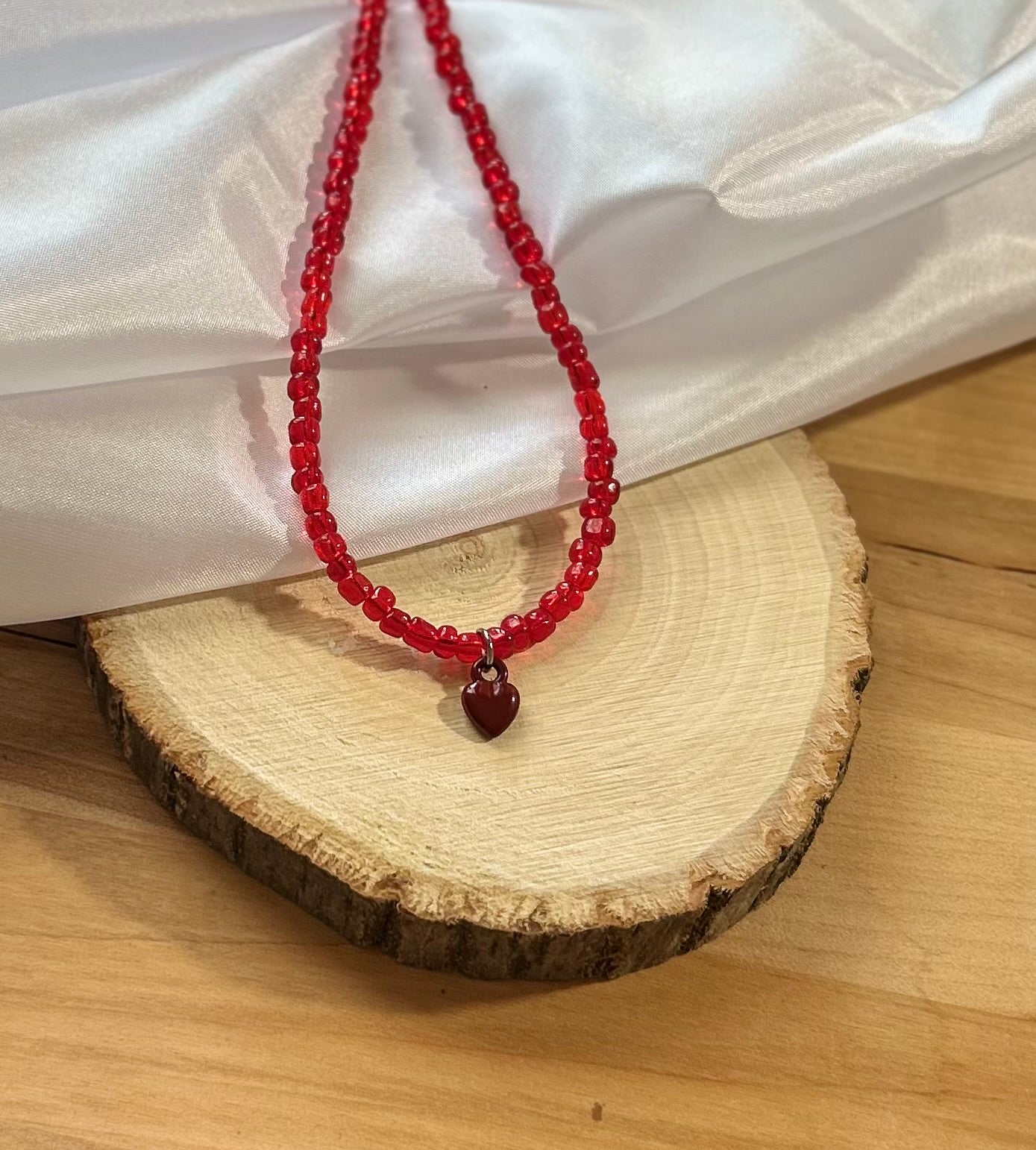 Red Beaded Heart Necklace