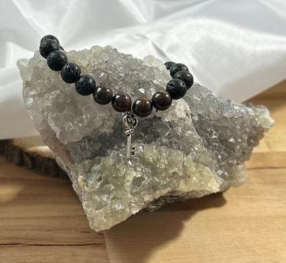 Tigers Eye and Lava Rock Bracelet with Key Charm - 8mm