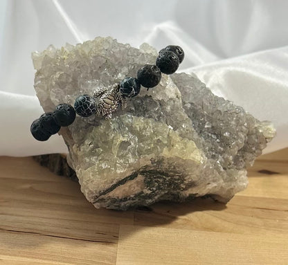 Lava Rock Bracelet with Turtle Charm - 8mm