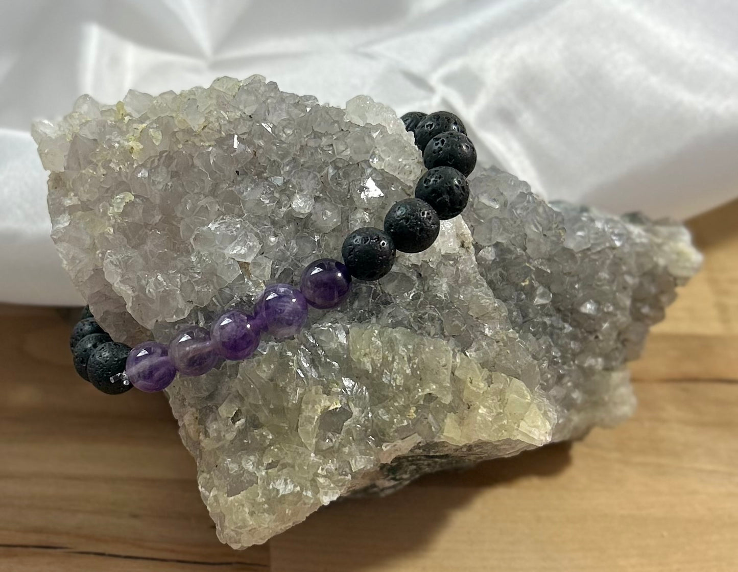 5 Amethyst Stones and Lava Rock Bracelet - 8mm