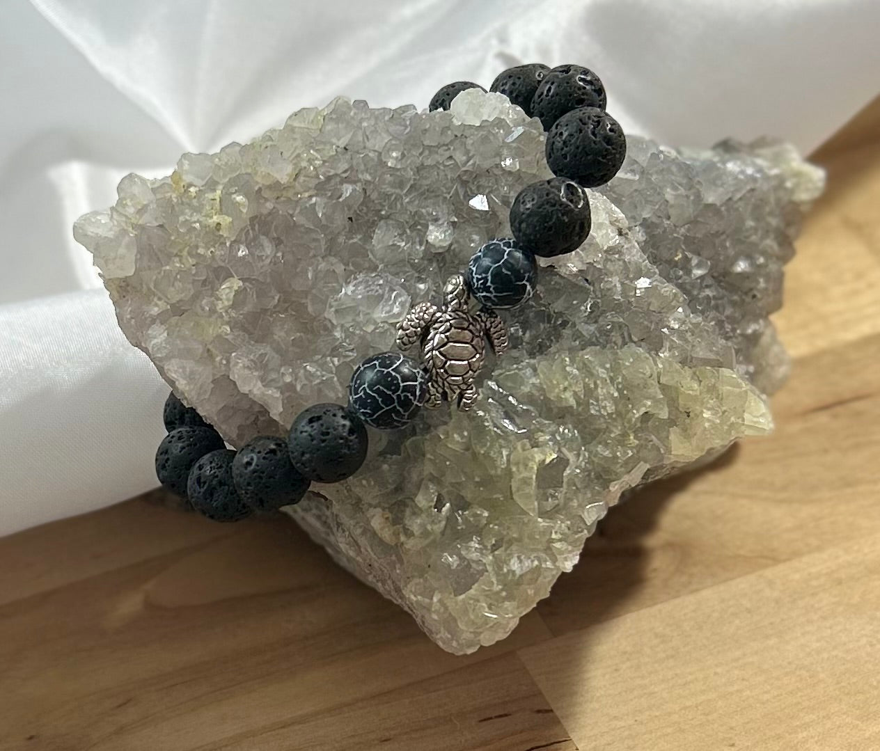 Lava Rock Bracelet with Turtle Charm - 8mm