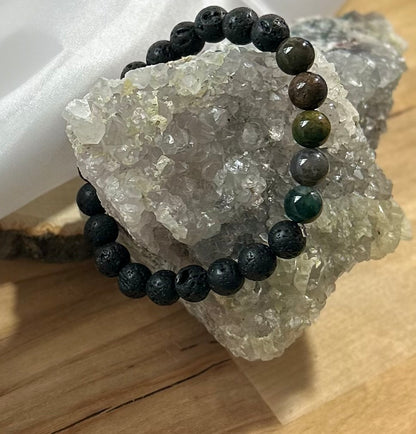 5 Agate and Lava Rock Bracelet - 8mm
