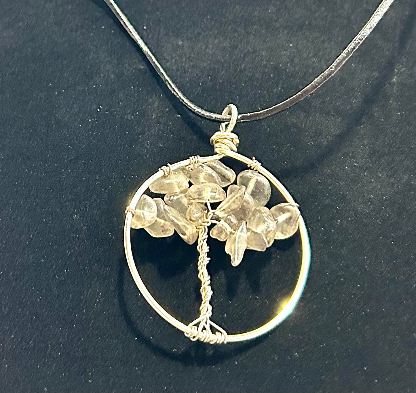 Smokey Quartz Tree of Life - Silver Wire on Back Leather Cord