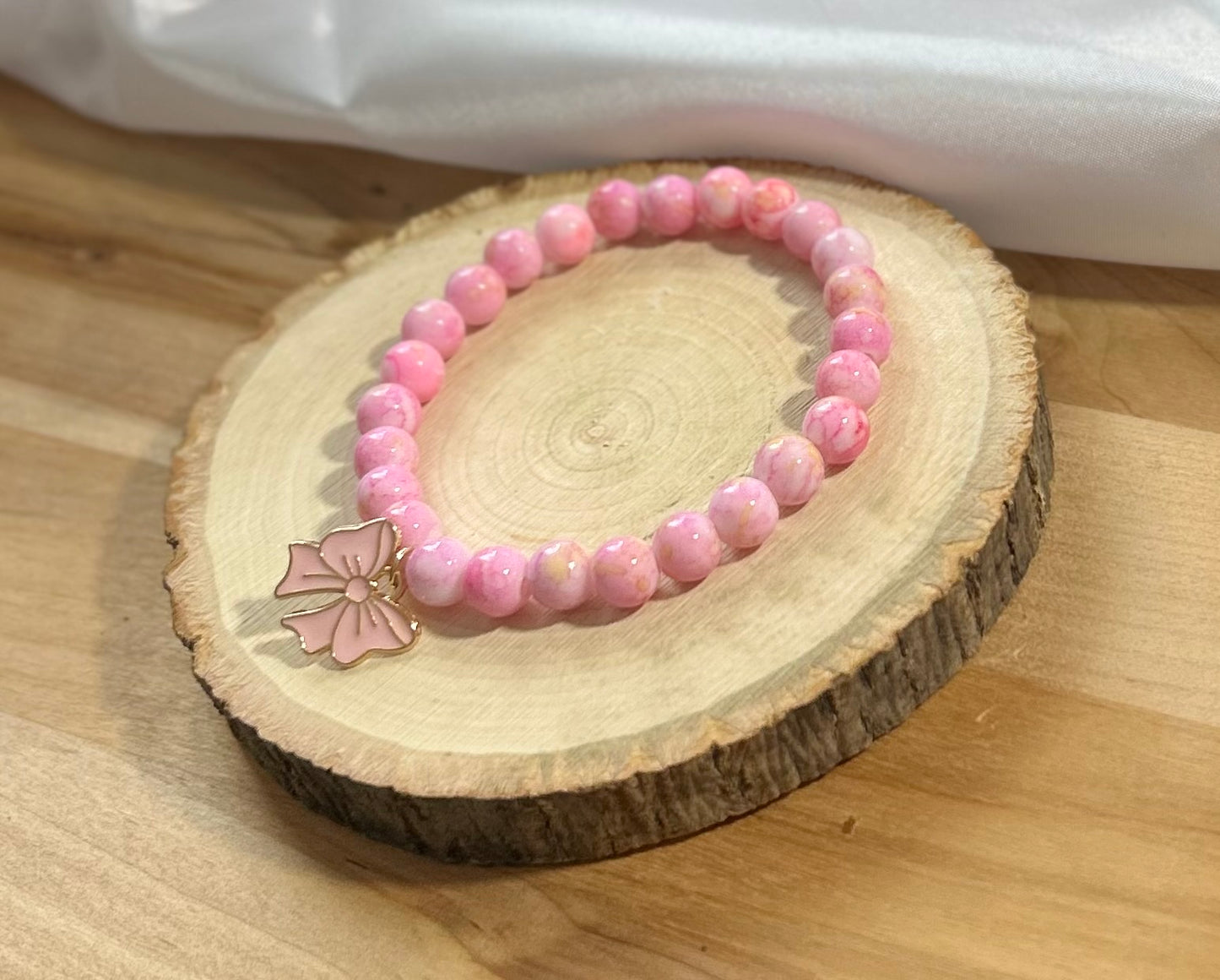 Pink Marble Ribbon Bracelet - 8mm