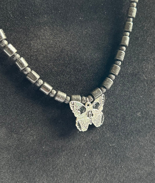 Black Jasper Butterfly Skull Necklace