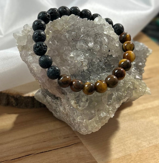 Tigers Eye and Lava Rock Bracelet - 8mm