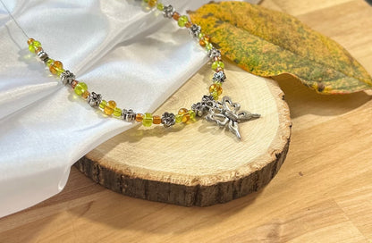 Green & Brown Beaded Choker with Butterfly Charm