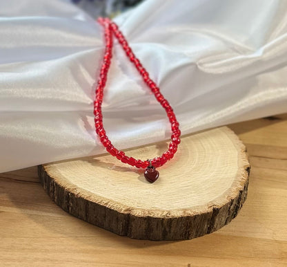 Red Beaded Heart Necklace