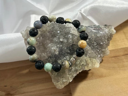 Stone and Lava Rock Bracelet with Owl Charm - 8mm