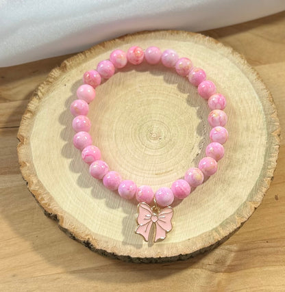 Pink Marble Ribbon Bracelet - 8mm