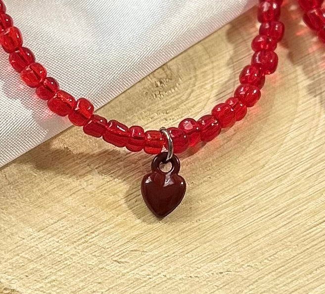 Red Beaded Heart Necklace