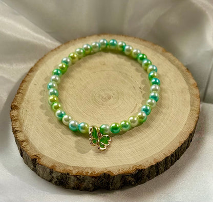 Green Pearl Butterfly Bracelet