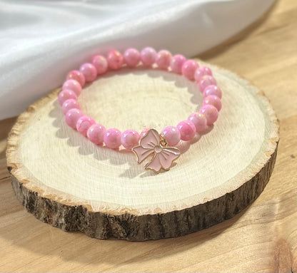 Pink Marble Ribbon Bracelet - 8mm