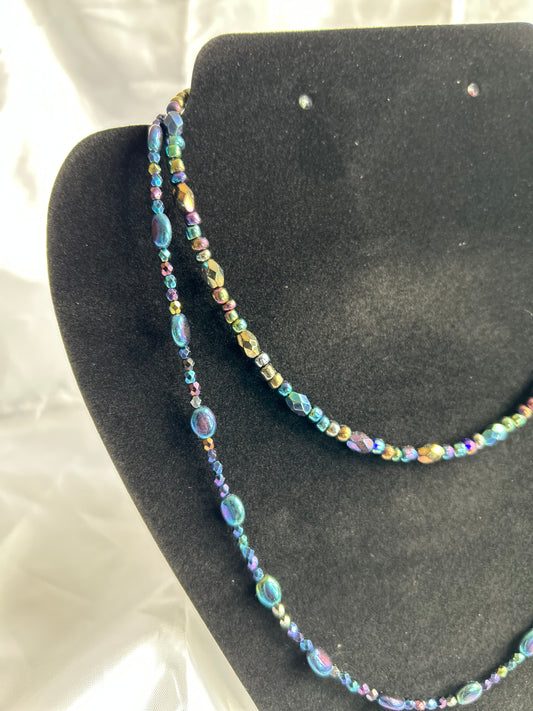 Iridescent Blue Stack Necklace