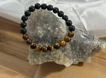 Tigers Eye and Lava Rock Bracelet - 8mm