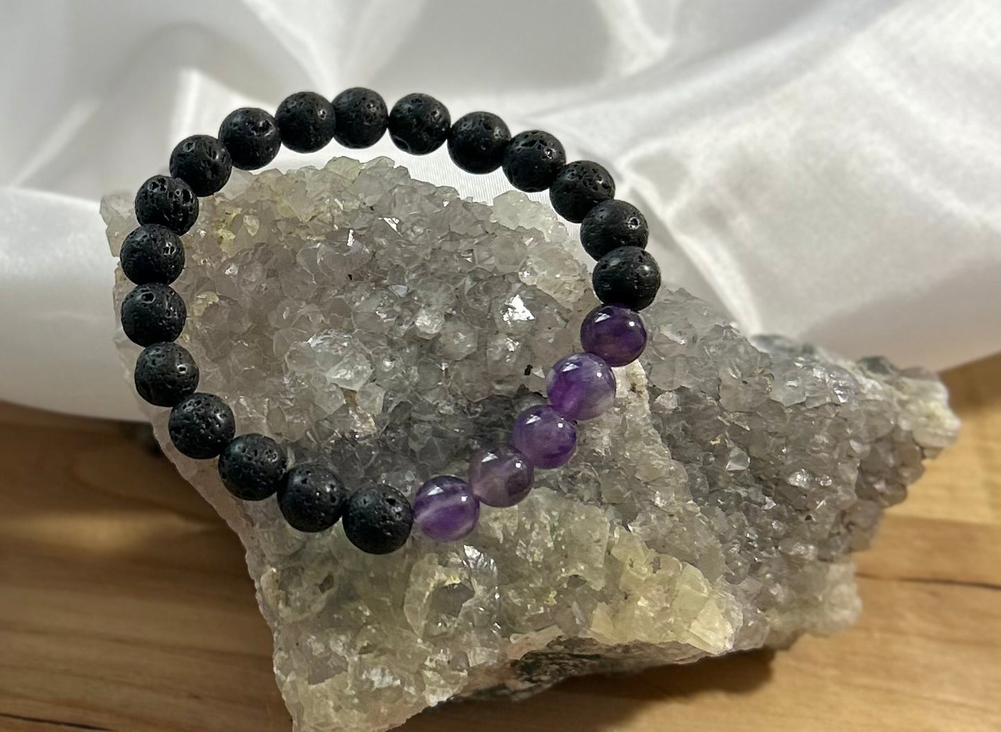 5 Amethyst Stones and Lava Rock Bracelet - 8mm